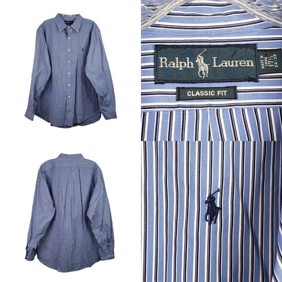 Polo Ralph Lauren Other - Polo Ralph Lauren Oxford Shirt Men's XL 17.5 Blue Vertical Stripe LS Button Down
